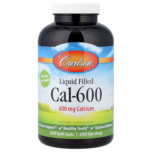 Carlson, Cal-600 с жидкостью, 600 мг, 250 мягких таблеток