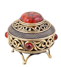 Народные промыслы AM-3787 Шкатулка «Царская» (латунь, янтарь)