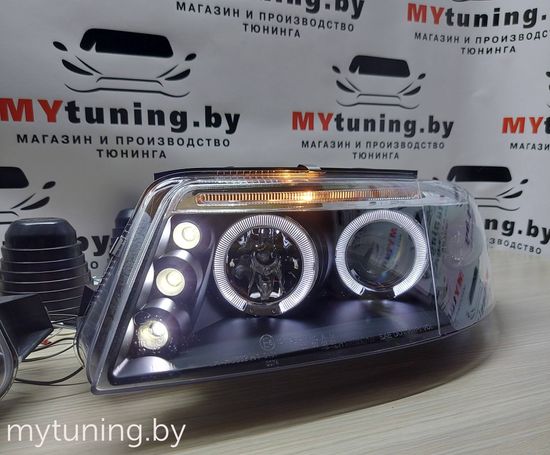 Передние фары angel eyes black для VW Passat B5 GP