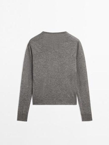 Massimo Dutti Свитер из смесовой шерсти с круглым вырезом, серый