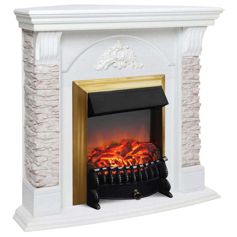 Каминокомплект Real Flame Athena Corner GR с очагом Fobos Lux Brass (угловой)
