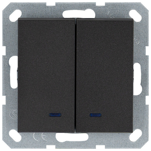 Выключатель двухклавишный со светодиодами 10A 250V~ с накладкой, цвет Антрацит