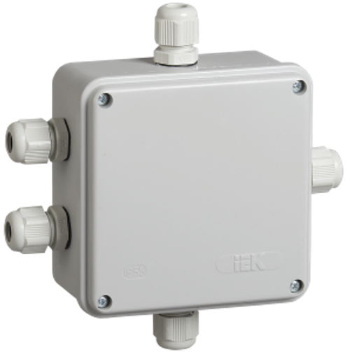 Коробка распаячная КМ41330 для открытой проводки безгалогенная (HF) 100х100х50мм IP55 5 гермовводов