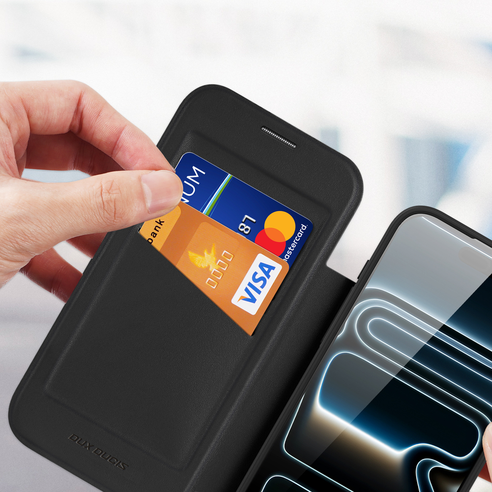 Чехол книжка с поддержкой MagSafe от Dux Ducis для iPhone 17 Pro, серия Skin X Pro Series Case (версия с магнитной откидной подставкой)