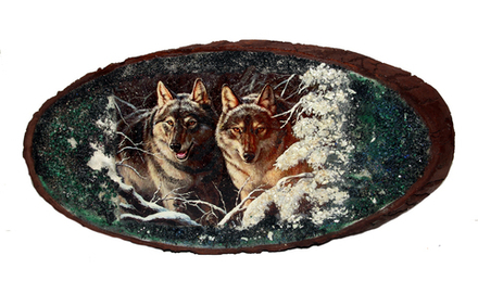 Срез дерева " Пара волков" 55-28-2.5см вес1.5кг