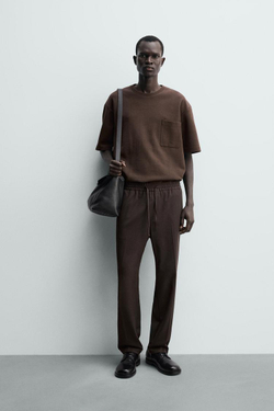 ZARA БРЮКИ-ДЖОГГЕРЫ КОМФОРТНОЙ ПОСАДКИ, ШОКОЛАДНЫЙ