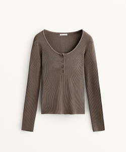 Oysho Футболка с круглым вырезом и пуговицами, темно-серый