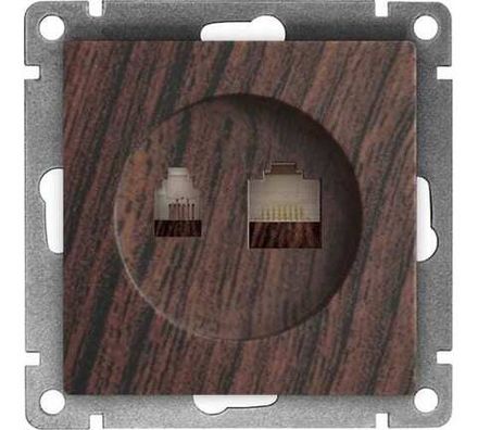 Розетка компьютерная+телефонная "UNIVersal" серия "Афина", с/у, 1А, RJ45, RJ12, венге (еврослот) (HU