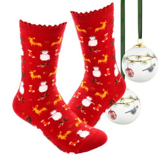 Носки "Снеговики и олени" р-р 36-41 (красный)