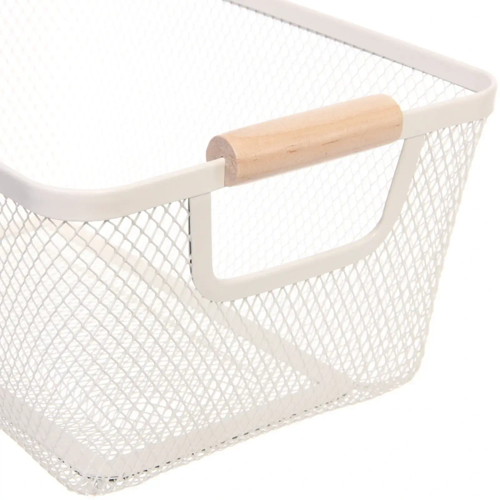 Корзина для хранения металлическая с деревянными ручками «ФАРГО», цвет белый, 20*13*31,5см (лейбл Селфи)