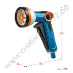 GRINDA X-8, с регулятором напора, 8 режимов, курок спереди, двухкомпонентный, поливочный пистолет, PROLine (8-427145)