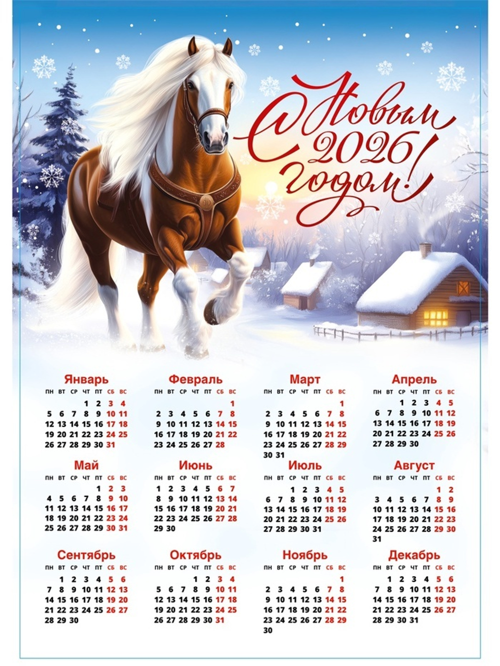Календарь настенный 2026 «С новым годом!», А3