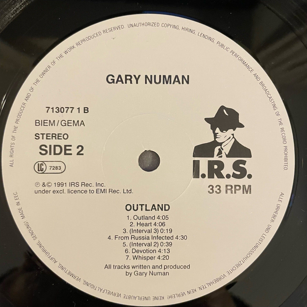 Винтажная виниловая пластинка LP Gary Numan Outland (Германия 1991)