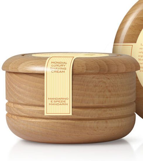 Крем для бритья Mondial "MANDARINO E SPEZIE" с ароматом мандарина и специй, деревянная чаша, 140 мл