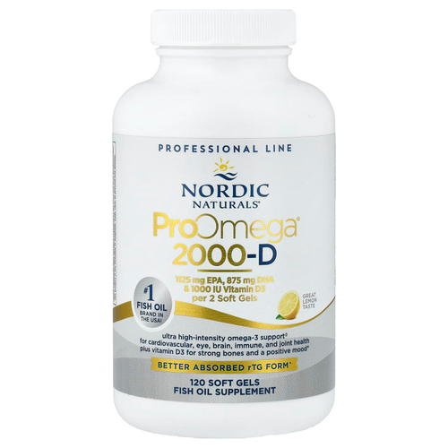 Nordic Naturals, ProOmega 2000-D, омега-3, со вкусом лимона, 1250 мг, 120 капсул (625 мг в 1 капсуле)