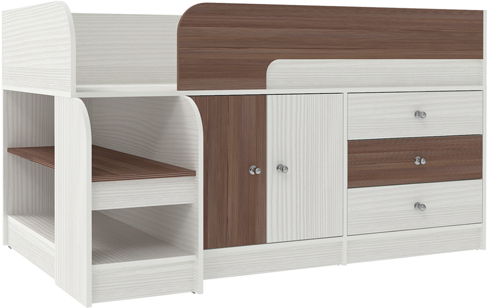 Кровать-чердак КарИВи Астра 9, 1 Белое Дерево Бодего Темный