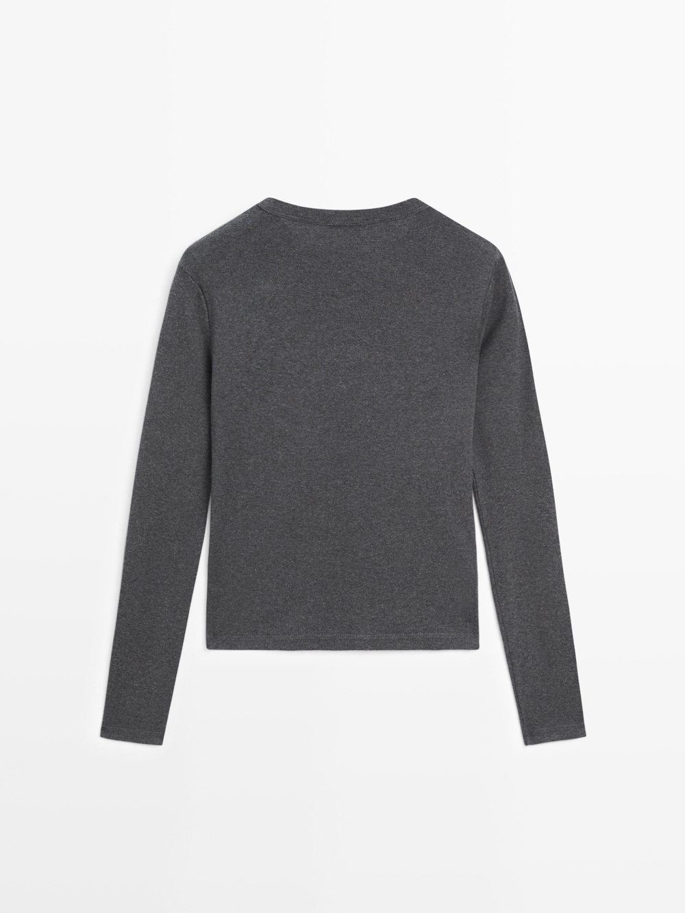 Massimo Dutti Меланжевая футболка в рубчик с длинными рукавами, антрацитово-серый