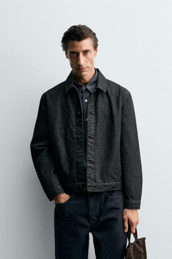 ZARA ДЖИНСОВАЯ КУРТКА КЛАССИЧЕСКОГО КРОЯ, ЧЕРНЫЙ