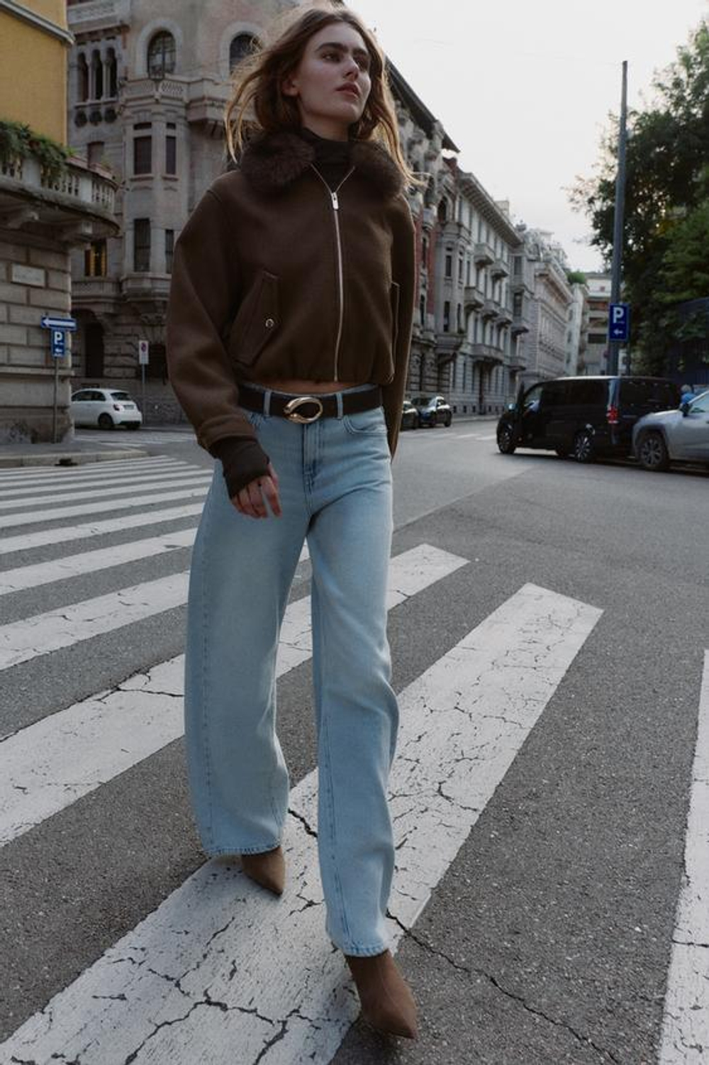 ZARA ДЖИНСЫ Z1975 WIDE-LEG С ВЫСОКОЙ ПОСАДКОЙ, ГОЛУБОЙ