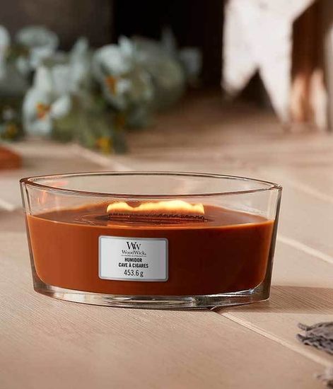 Кожаный портсигар, ароматическая свеча эллипс, WoodWick