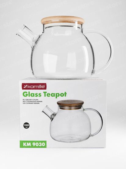 Стеклянный заварочный чайник 1000 мл. Kamille KM 9030 с бамбуковой крышкой