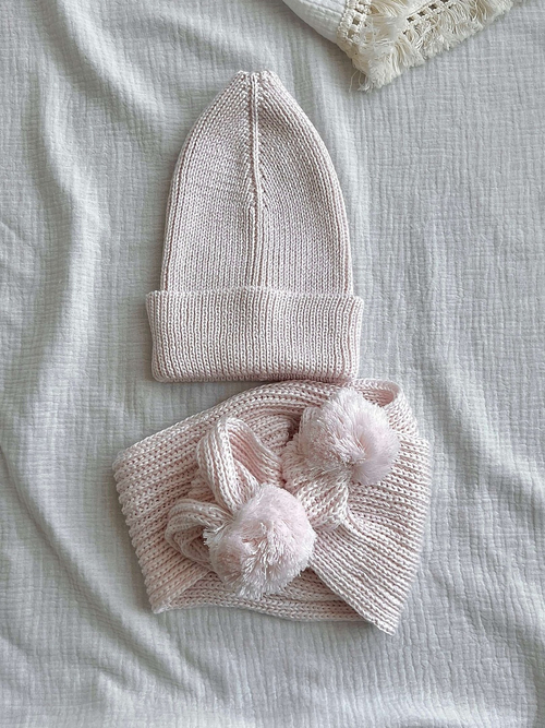 Комплект шапка и шарф, Нежно-розовый