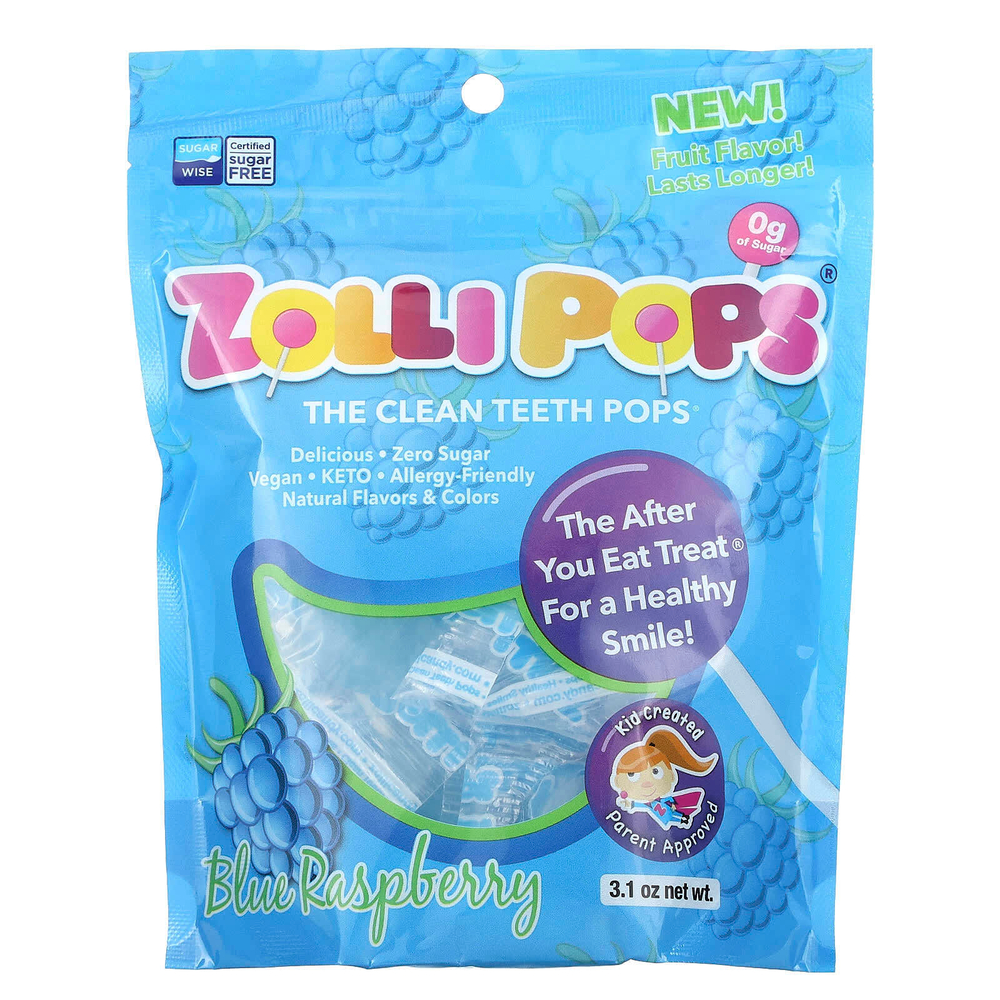 Zollipops, The Clean Teeth Pops, голубая малина, 3,1 унции
