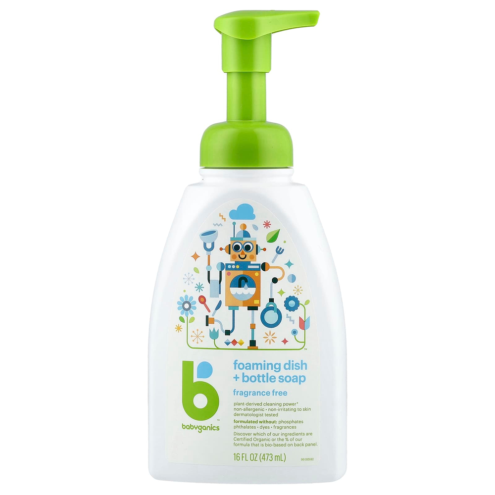 Babyganics, пенное средство для мытья посуды и детских бутылочек, без отдушек, 473 мл (16 жидк. унций)