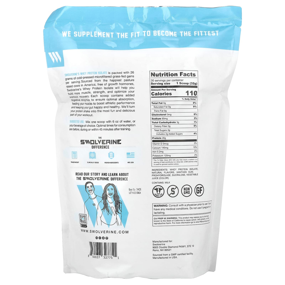 Swolverine, Изолят сыворотки, клубника, 960 г (2,11 фунта)