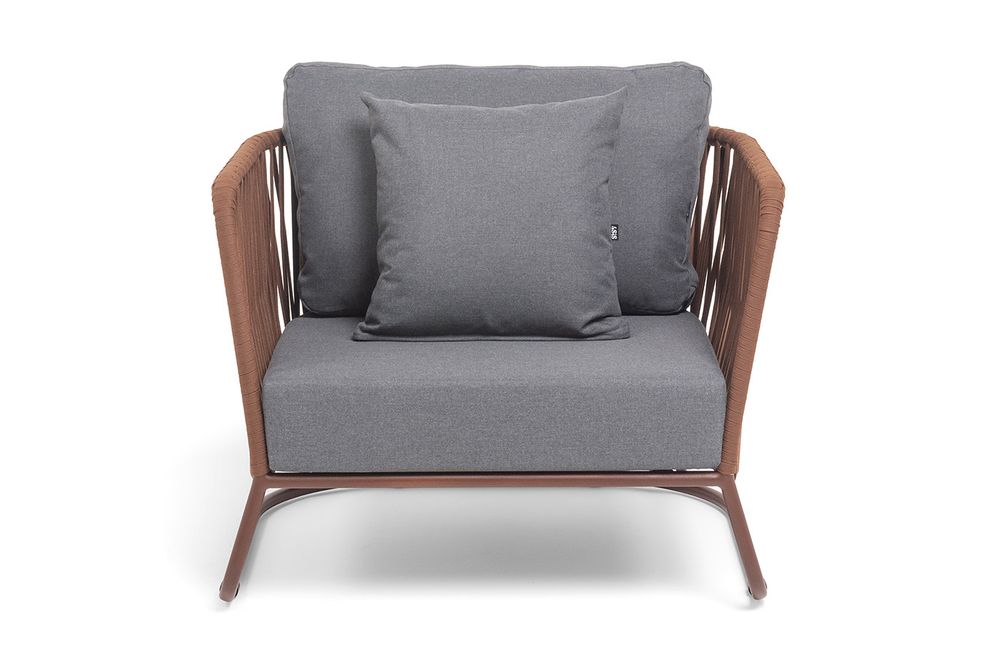 "Багамы" кресло плетеное из роупа, каркас алюминий коричневый (RAL8016) муар, роуп BZ23-ED31, ткань темно-серая 027