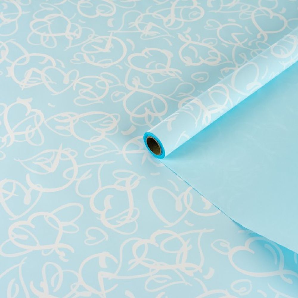 Пленка матовая "Сплетение сердец" Голубая 57см*10м