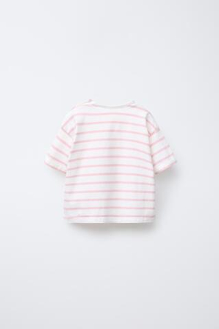ZARA ФУТБОЛКА В ПОЛОСКУ, РОЗОВЫЙ