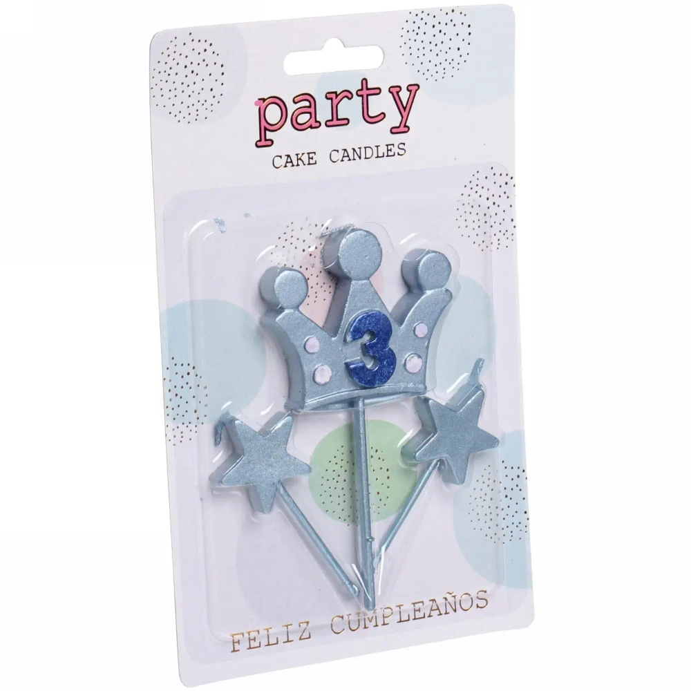 Свечи для торта Цифра Король желаний «3», голубой