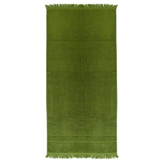 Полотенце банное, с декоративной бахромой. Цвет оливково-зеленый
