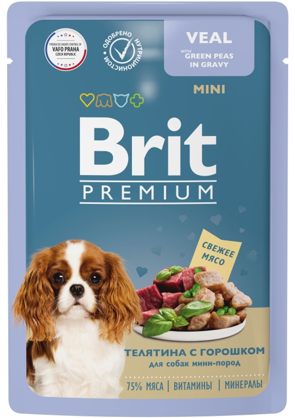BRIT PREMIUM, Пауч телятина с зеленым горошком, 85 гр.