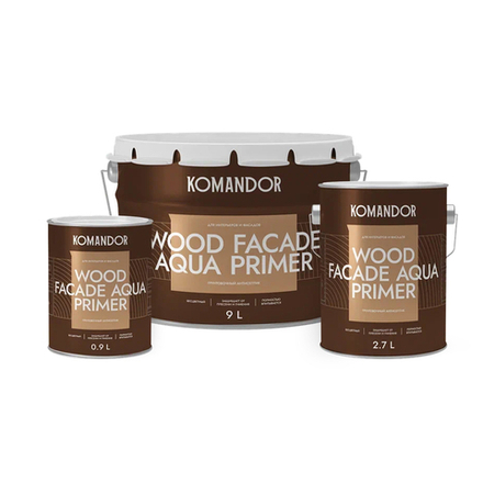 Грунт-антисептик для дерева Komandor Wood Facade Aqua Primer, 0,9 л