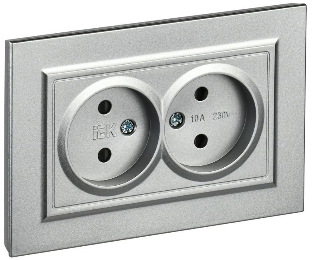 Розетка 2-м СП BRITE РСш12-2-БрА 10А в сборе без заземл. защ. шторки алюм. IEK BR-R23-10-K47-F Розетка 2-м СП BRITE РСш12-2-БрА 10А в сборе без заземл. защ. шторки алюм. IEK BR-R23-10-K47-F