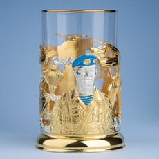 Подстаканник "ВДВ" c золочением и серебрением (художественное литье) в футляре