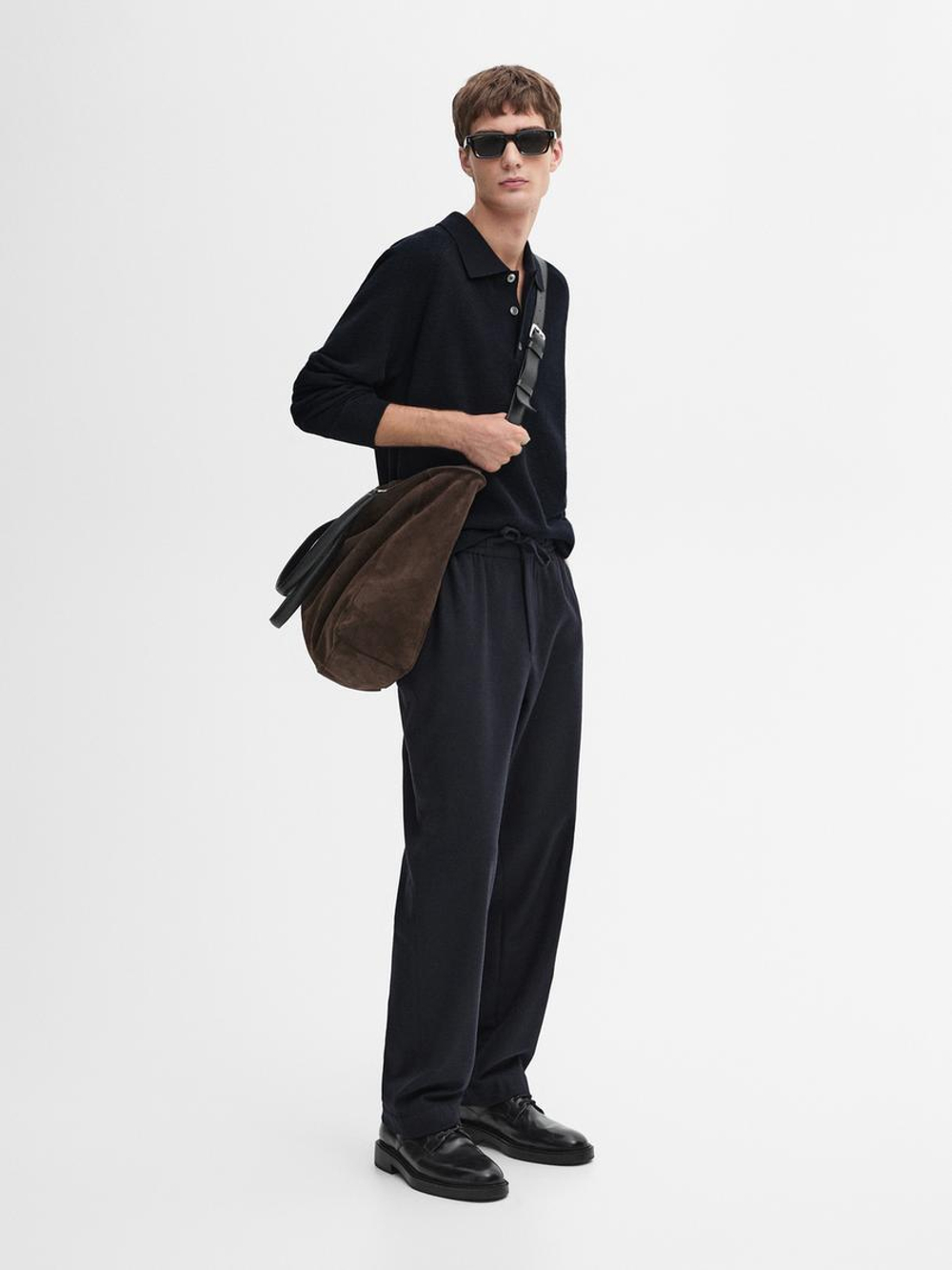 Massimo Dutti Вязаный свитер с воротником-поло, темно-синий