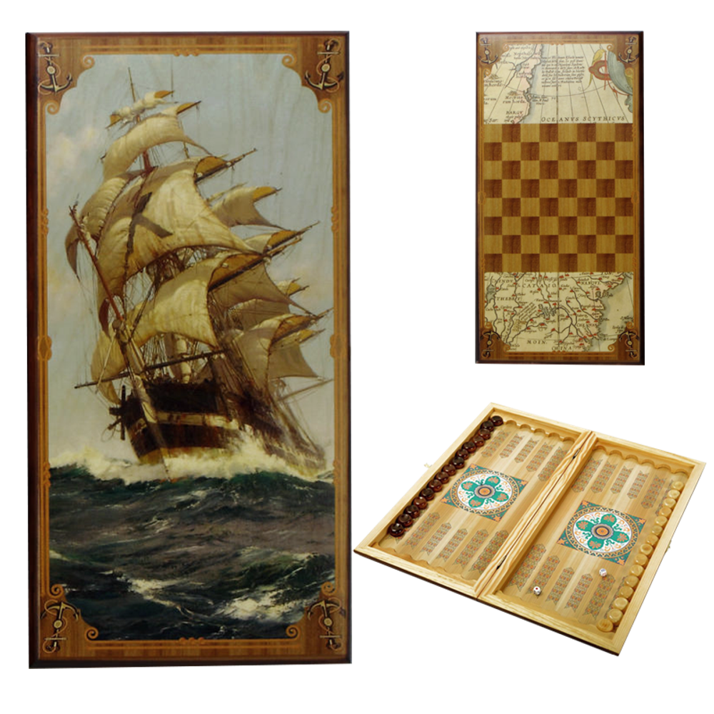 Нарды "Морские" в дер. коробе большие Арт. SA-MO-L