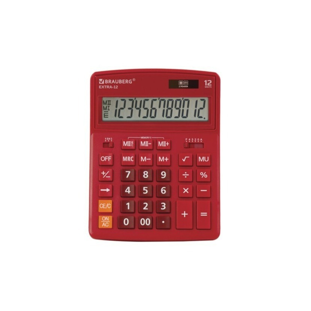 Калькулятор BRAUBERG EXTRA 12р /2 памяти/ (155*206) бордовый, 12-WR 250484
