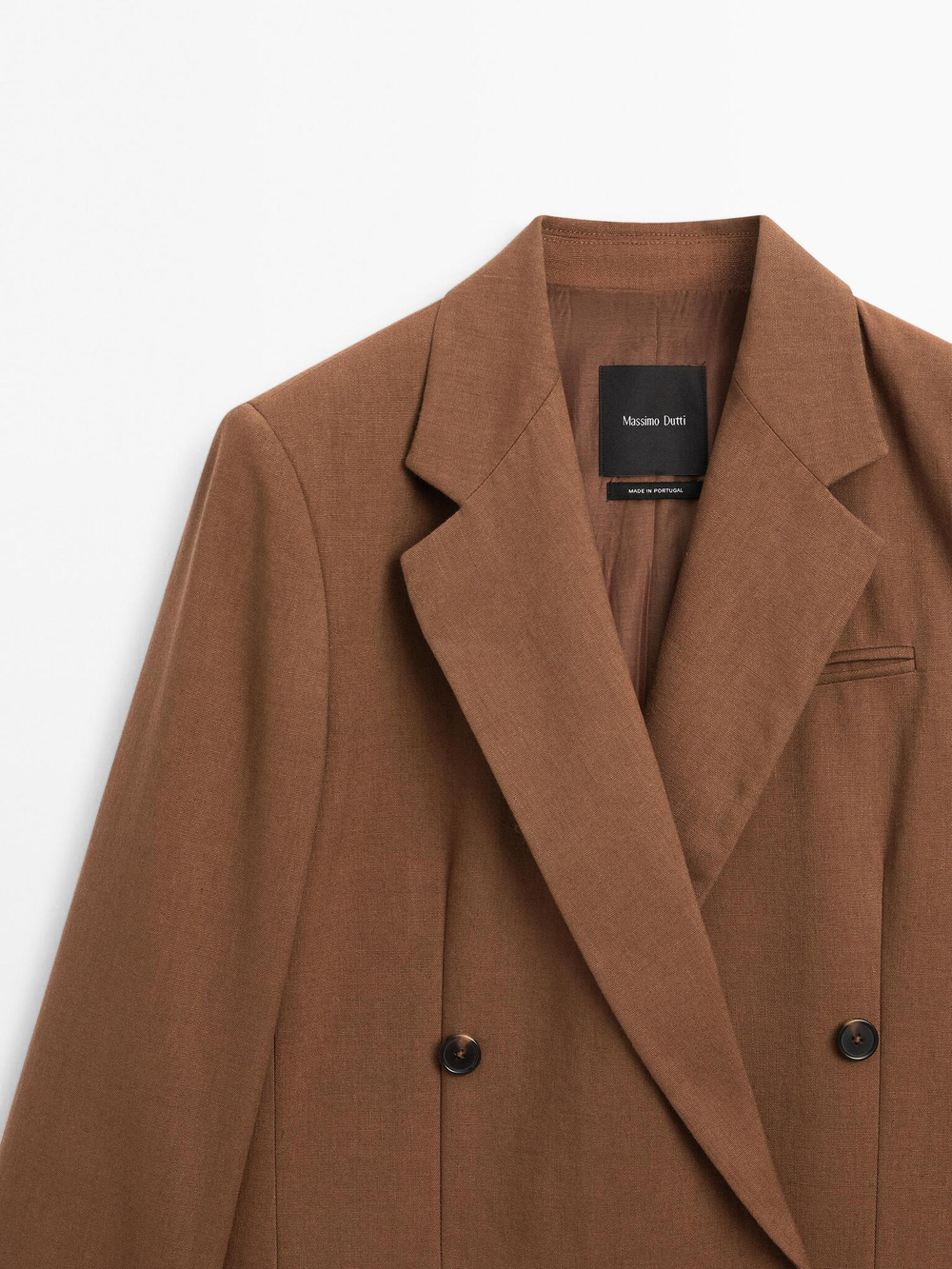 Massimo Dutti Двубортный пиджак из смесового льна, коньячный