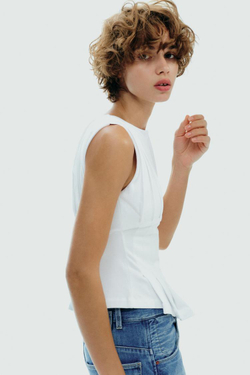 ZARA ФУТБОЛКА СО СКЛАДКАМИ И МОЛНИЕЙ, БЕЛЫЙ