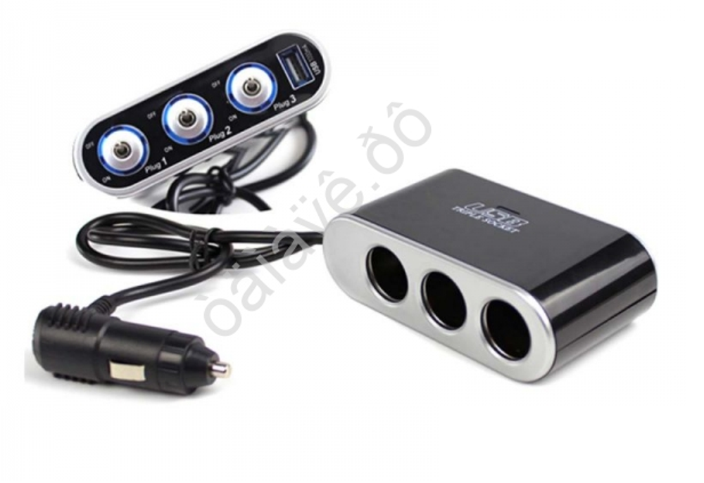 Разветвитель прикуривателя 3гнезда + 1USB+ тумблер WF088\0306