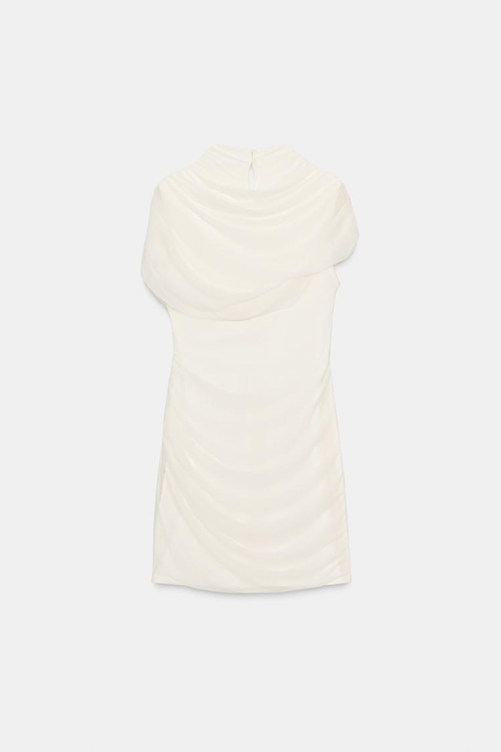 ZARA КОРОТКОЕ ПЛАТЬЕ С КОМБИНИРОВАННОЙ НАКИДКОЙ, ЖЕЛТОВАТО-БЕЛЫЙ