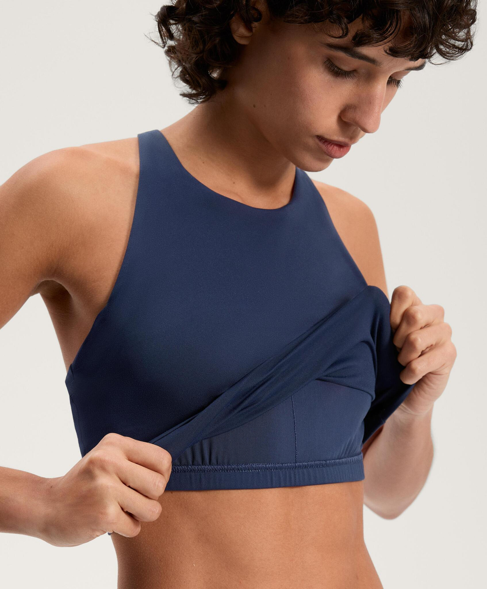 Oysho Майка Comfortlux с чашками и полосками на спине, морской синий