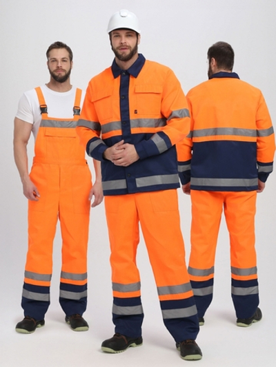 Костюм для дорожника (тк.Смесовая,210) п/к, оранжевый/т.синий