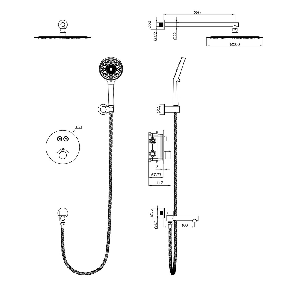 Душевая система с термостатом встраиваемая WONZON & WOGHAND STICK, Розовое золото (WW-88929010-RG)