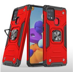 Противоударный чехол для Samsung Galaxy M31 M315 красный с пластиной для магнитного автодержателя и кольцом подставкой