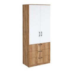 Шкаф гардеробный 800 3 ящика Сеул (дуб кельтик/белый), МФ 1+1